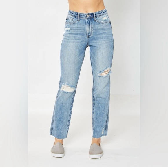 Judy Blue Distressed High Rise Magic Rigid Straight Leg Jeans Style JB88736 - Picture 1 of 11